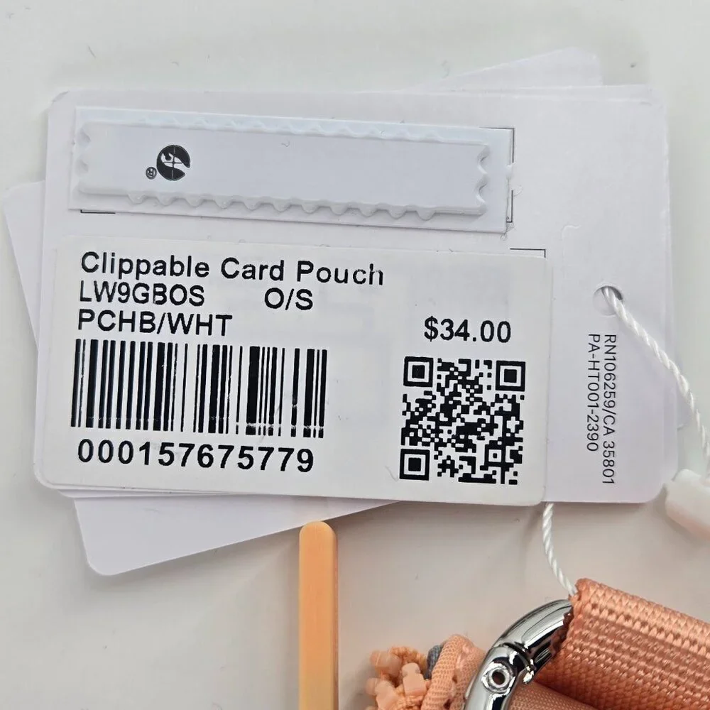 NWT Lululemon Clippable Card Pouch - Peach Bellini/White